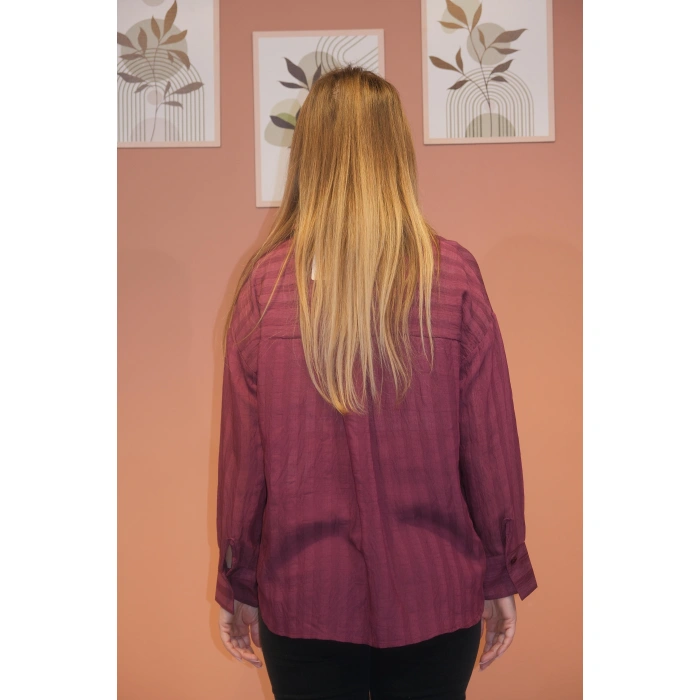 KALIN ÇİZGİLİ GÖMLEK BORDO