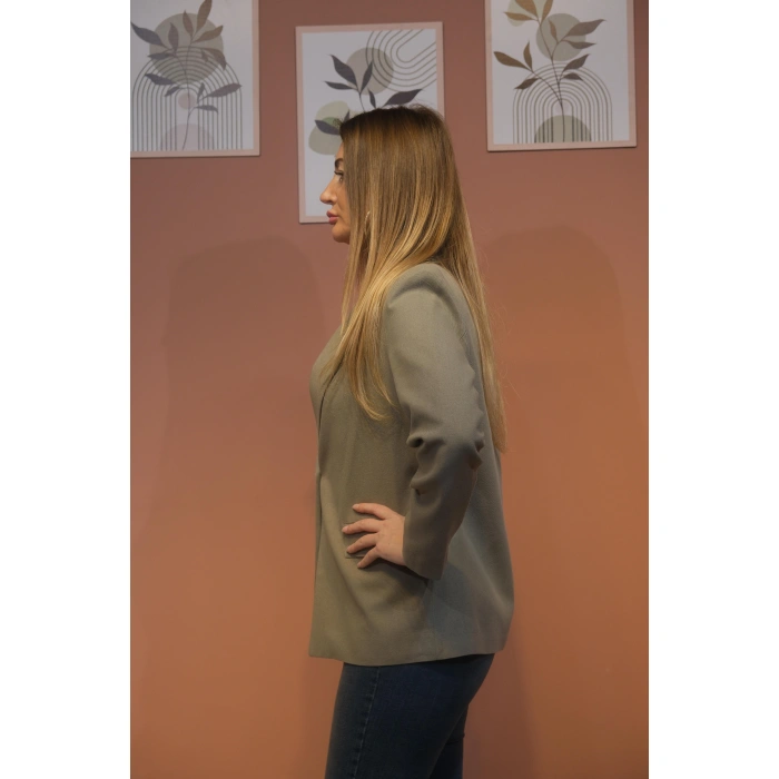 TEK DÜĞELİ KETEN CEKET YEŞİL