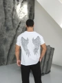 Oversize Beyaz Reflektör Kanat  Baskı Kollar Dar Kesim T-Shirt