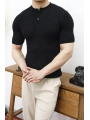 TRİKO HAKİM YAKA DÜĞMELİ SİYAH T-SHİRT