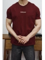 OVERSİZE ESPRESSO BASKI BORDO KOLLAR DAR KESİM T-SHİRT