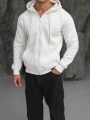 Erkek Beyaz Kapüşonlu Fermuarlı Sweatshirt