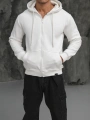 Erkek Beyaz Kapüşonlu Fermuarlı Sweatshirt