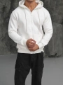 Erkek Beyaz Kapüşonlu Fermuarlı Sweatshirt