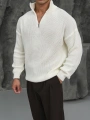 Erkek Beyaz Triko Fermuar Yaka Kazak