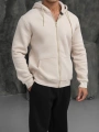 Erkek Bej Kapüşonlu Fermuarlı Sweatshirt