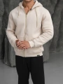 Erkek Bej Kapüşonlu Fermuarlı Sweatshirt