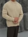 Erkek Ekru Triko Örme Kazak