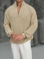 Erkek Bej Fermuar Yaka Kazak