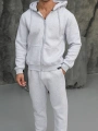 Erkek Gri Kapüşonlu Fermuarlı Jogger Eşofman Takımı