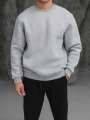 Erkek Gri Melanj Oversize Kollar Dar Kesim Basic Sweatshirt