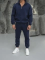 Erkek İndigo Fermuar Yaka Jogger Eşofman Takımı
