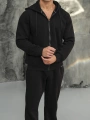 Erkek Siyah Kapüşonlu Fermuarlı Eşofman Takımı