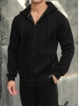Erkek Siyah Kapüşonlu Fermuarlı Sweatshirt