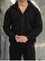 Erkek Siyah Kapüşonlu Fermuarlı Sweatshirt