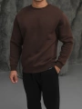Erkek Kahverengi Oversize Kollar Dar Kesim Basic Sweatshirt