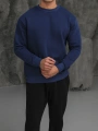 Erkek İndigo Oversize Kollar Dar Kesim Basic Sweatshirt