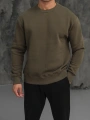 Erkek Haki Oversize Kollar Dar Kesim Basic Sweatshirt
