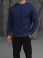Erkek İndigo Oversize Kollar Dar Kesim Basic Sweatshirt