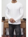 HENLEY YAKA DÜĞMELİ BEYAZ UZUN KOLLU T-SHİRT