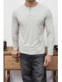 HENLEY YAKA DÜĞMELİ GRİ UZUN KOLLU T-SHİRT