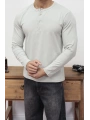 HENLEY YAKA DÜĞMELİ GRİ UZUN KOLLU T-SHİRT