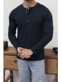 HENLEY YAKA DÜĞMELİ LACİVERT UZUN KOLLU T-SHİRT
