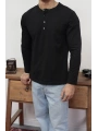 HENLEY YAKA DÜĞMELİ SİYAH UZUN KOLLU T-SHİRT