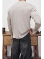 HENLEY YAKA FİTİLLİ DÜĞMELİ BEJ UZUN KOLLU T-SHİRT