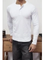 HENLEY YAKA FİTİLLİ DÜĞMELİ BEYAZ UZUN KOLLU T-SHİRT