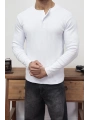 HENLEY YAKA FİTİLLİ DÜĞMELİ BEYAZ UZUN KOLLU T-SHİRT