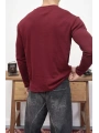 HENLEY YAKA FİTİLLİ DÜĞMELİ BORDO UZUN KOLLU T-SHİRT