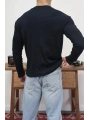 HENLEY YAKA FİTİLLİ DÜĞMELİ LACİVERT UZUN KOLLU T-SHİRT