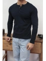 HENLEY YAKA FİTİLLİ DÜĞMELİ LACİVERT UZUN KOLLU T-SHİRT