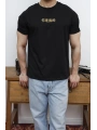 OVERSİZE ÇİNCE KALİGRAFİ BASKI SİYAH KOLLAR DAR KESİM T-SHİRT