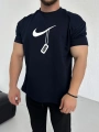 Oversize Nike Lacivert Zincir Baskı Kollar Dar Kesim Tshirt