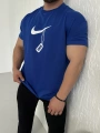 Oversize Nike Saks Mavisi Zincir Baskı Kollar Dar Kesim Tshirt