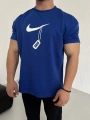 Oversize Nike Saks Mavisi Zincir Baskı Kollar Dar Kesim Tshirt