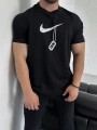 Oversize Siyah Nike Zincir Baskı Kollar Dar Kesim Tshirt