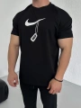 Oversize Siyah Nike Zincir Baskı Kollar Dar Kesim Tshirt
