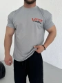Oversize Vans Gri Baskılı Kollar Dar Kesim T-Shirt