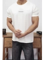 OYSHO KUMAŞ BEYAZ MOONRİVER BASKI KOLLAR DAR KESİM T-SHİRT