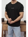 OYSHO KUMAŞ SİYAH MOONRİVER BASKI KOLLAR DAR KESİM T-SHİRT