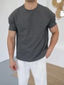 WAFFLE KUMAŞ ANTRASİT KOLLAR DAR KESİM T-SHİRT