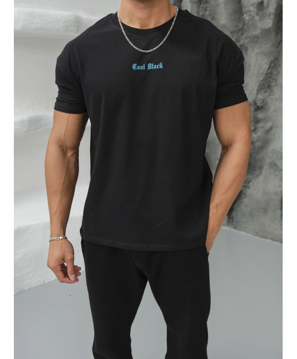 Oversize Siyah Cool Black Baskı Kollar Dar Kesim T-Shirt