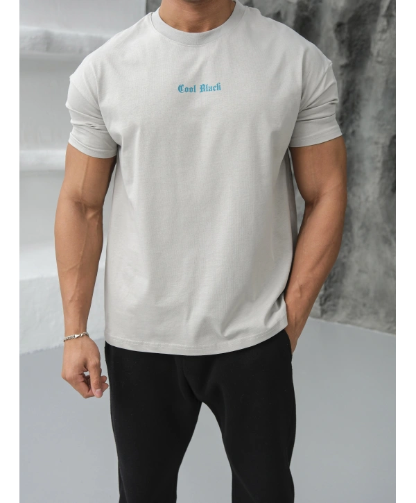 Oversize Gri Cool Black Baskı Kollar Dar Kesim T-Shirt