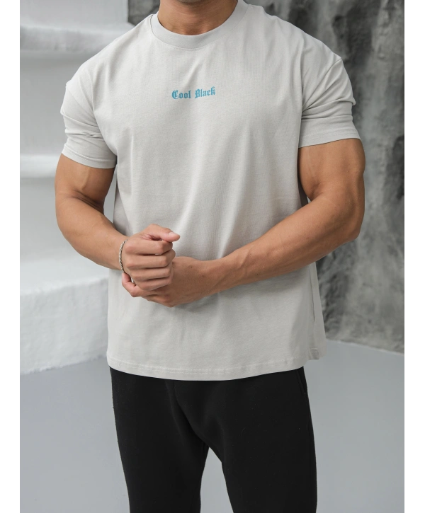 Oversize Gri Cool Black Baskı Kollar Dar Kesim T-Shirt