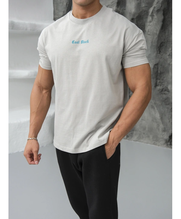 Oversize Gri Cool Black Baskı Kollar Dar Kesim T-Shirt