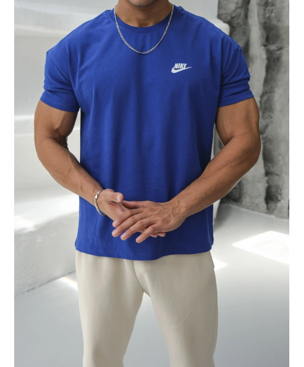 OVERSİZE SAKS MAVİ BOSTON NİKE KOLLAR DAR KESİM T-SHİRT
