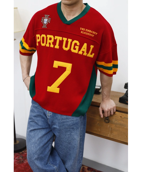 Portugal Nakışlı Oversize Triko T-Shirt